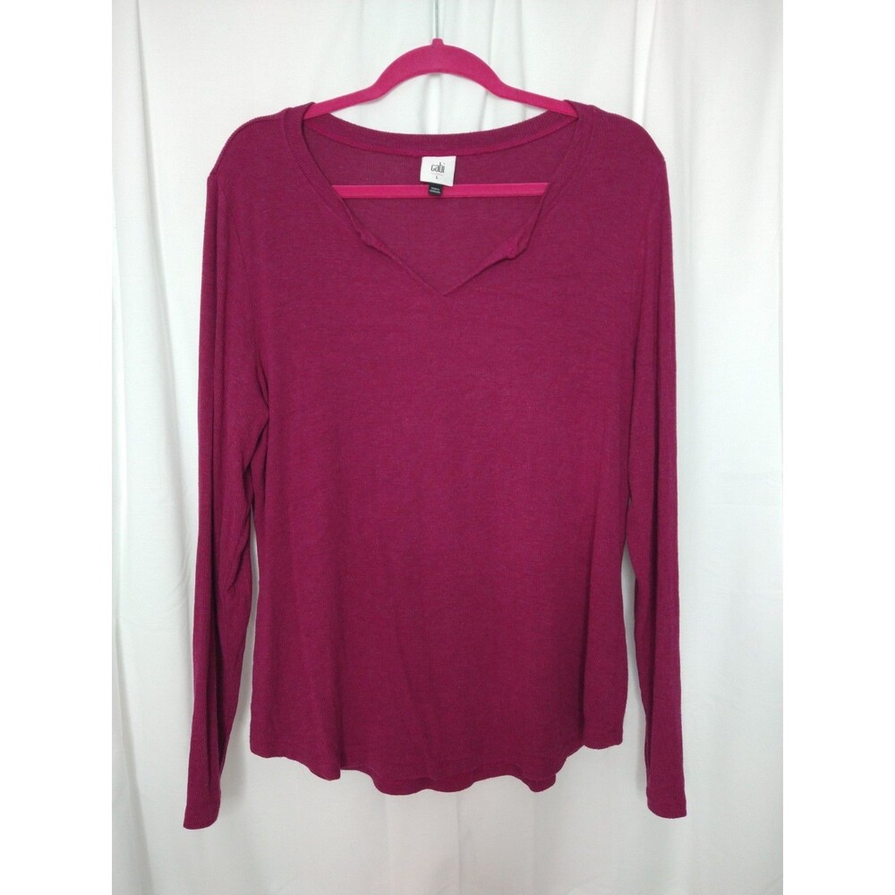 Cabi Women's Long Sleeve Sz L Red Burgundy T-shirt Tee V-neck